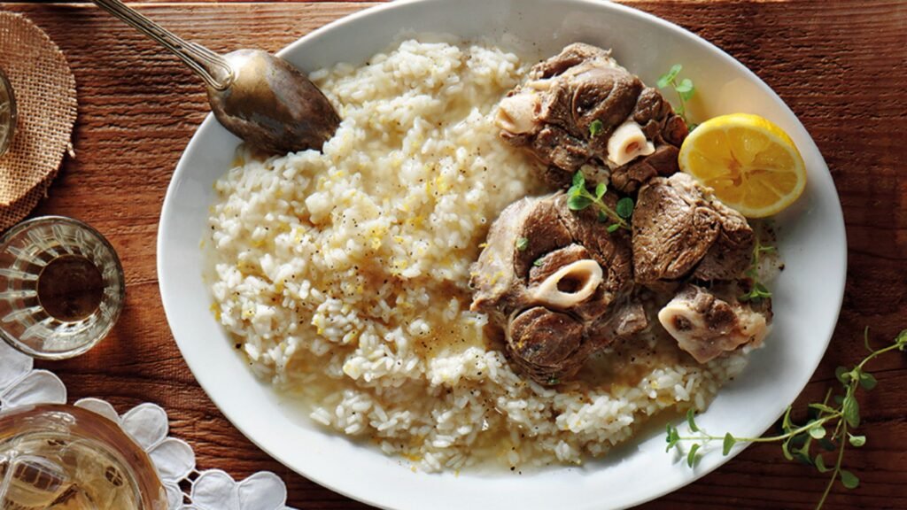Traditional Cretan gamopilafo – rice cooked in rich meat broth, a wedding dish from Crete, Greece.