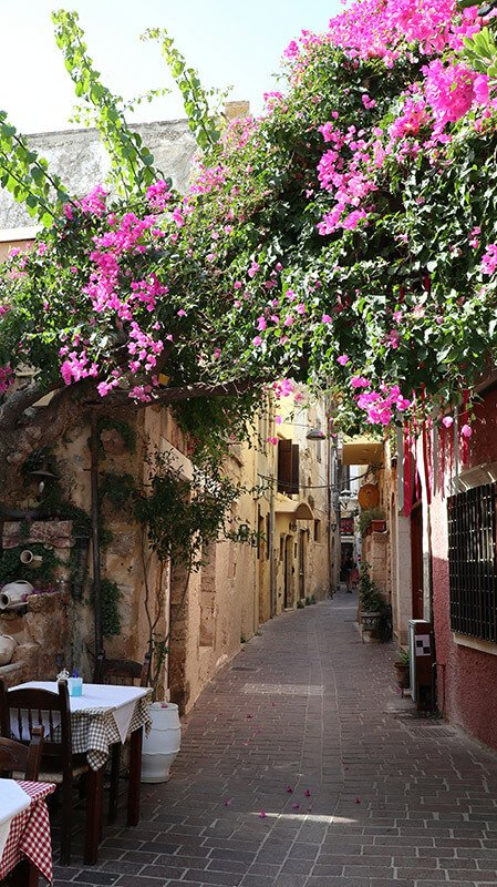 Picturesque narrow street in the old town of Chania, Crete, Greece