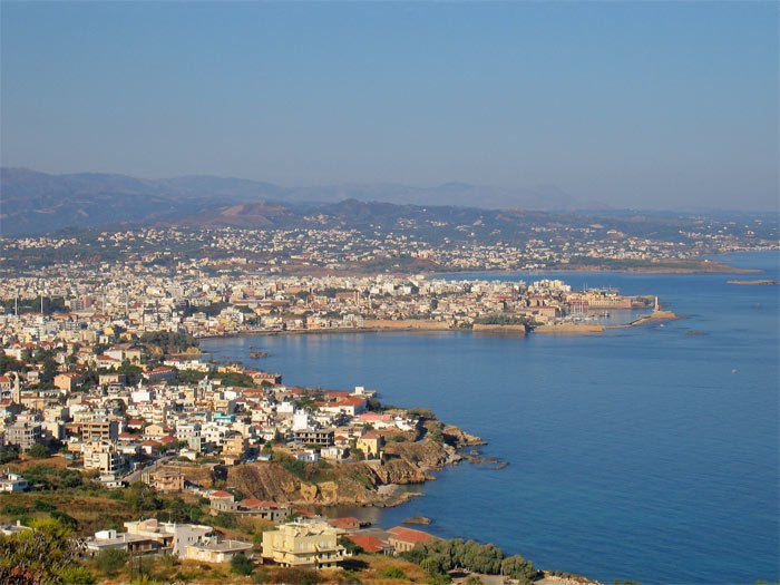 Panoramic view of Chania city and the old harbor from Venizelos Graves viewpoint, Crete, Greece.