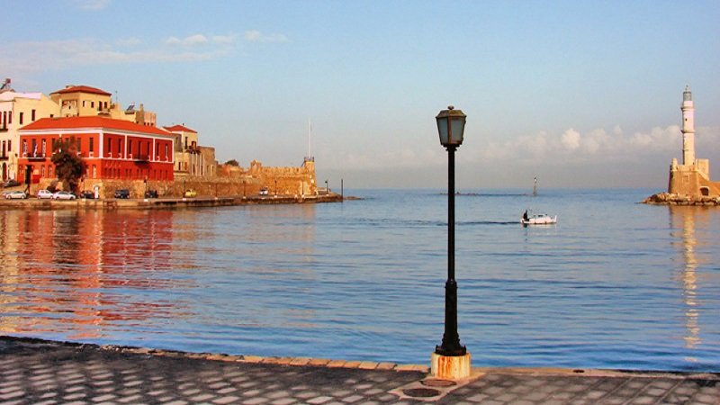 “View of the old Venetian harbor in Chania, Crete, Greece.